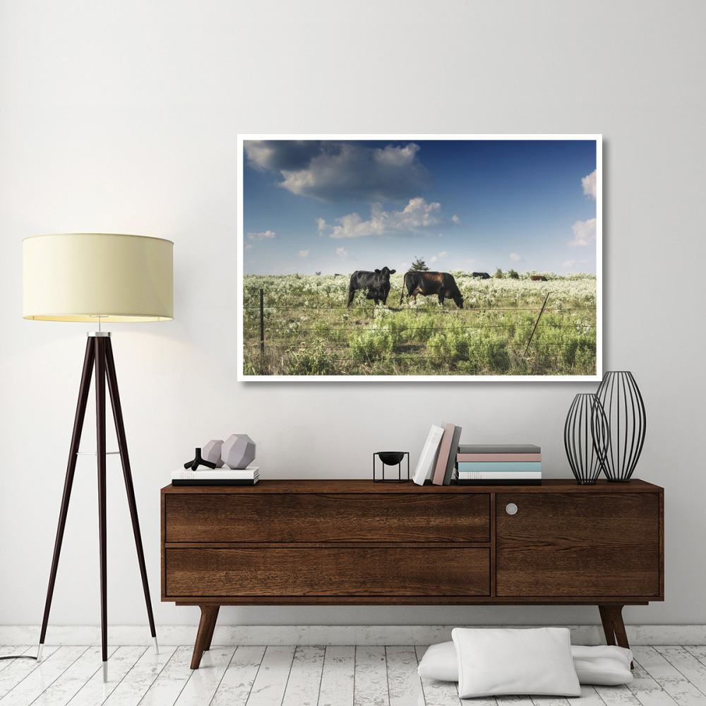 Cows in a field of wildflowers in rural Hunt County near Greenville, TX-Paper Art-62&quotx42"