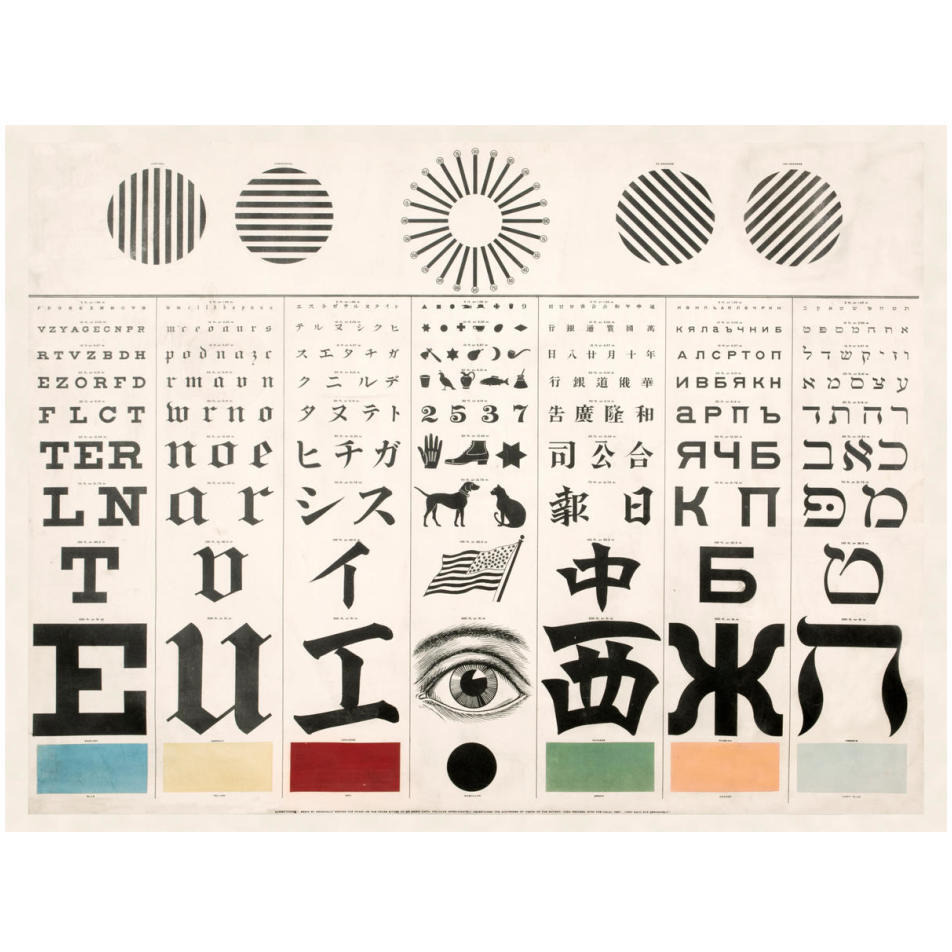 Multi-Lingual Eye Chart, ca. 1907 - Dark Background-Paper Art-18&quotx14"