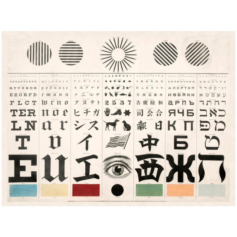 Multi-Lingual Eye Chart, ca. 1907 - Dark Background-Paper Art-26&quotx20"