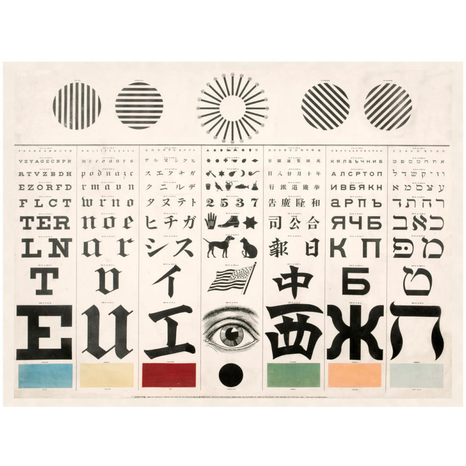 Multi-Lingual Eye Chart, ca. 1907 - Dark Background-Paper Art-34&quotx26"