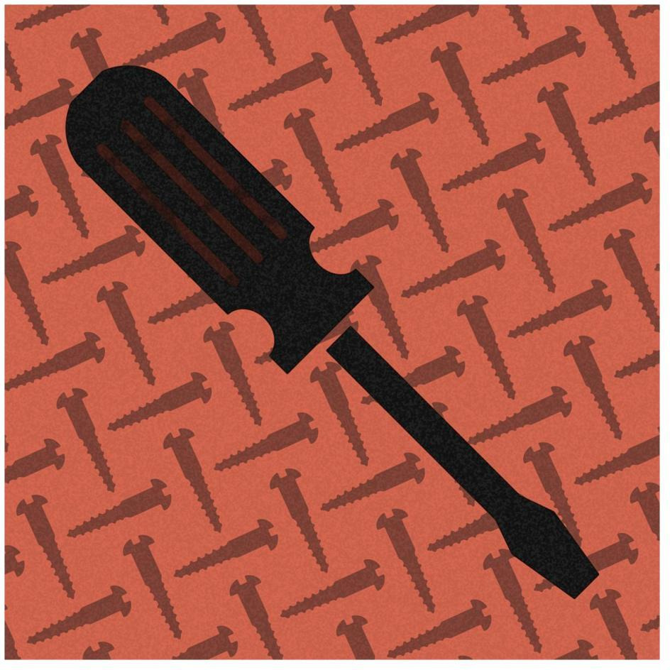 Hand Tools - Flathead Screwdriver and Screws-Paper Art-26&quotx26"