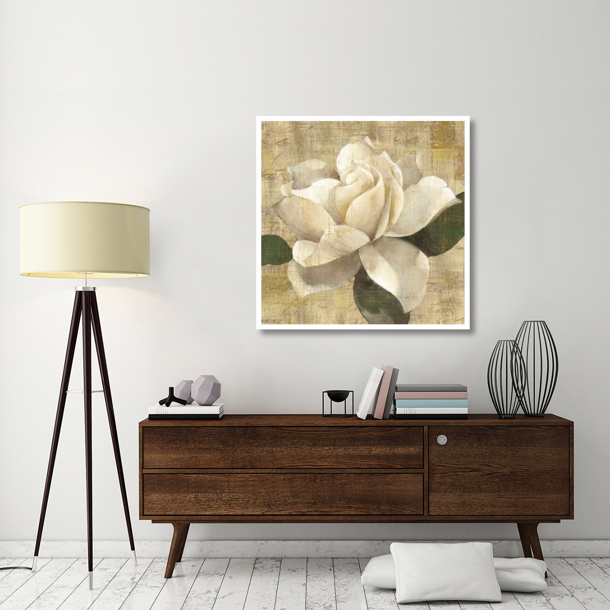 Gardenia Blossom on Script -Paper Art-42&quotx42"