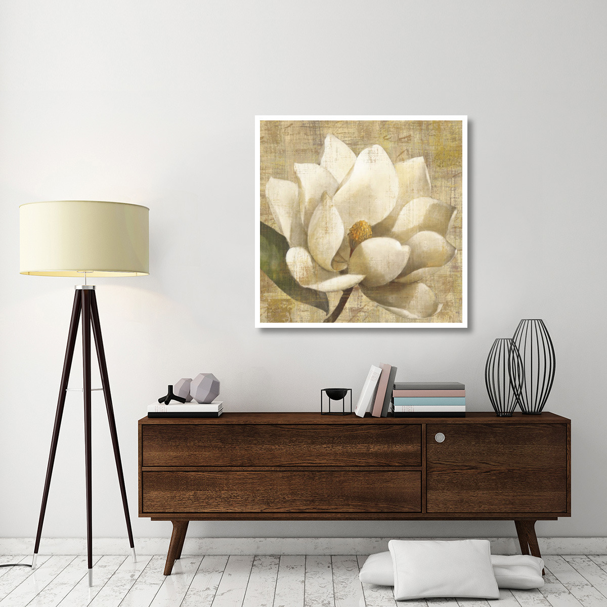 Magnolia Blossom on Script -Paper Art-42&quotx42"