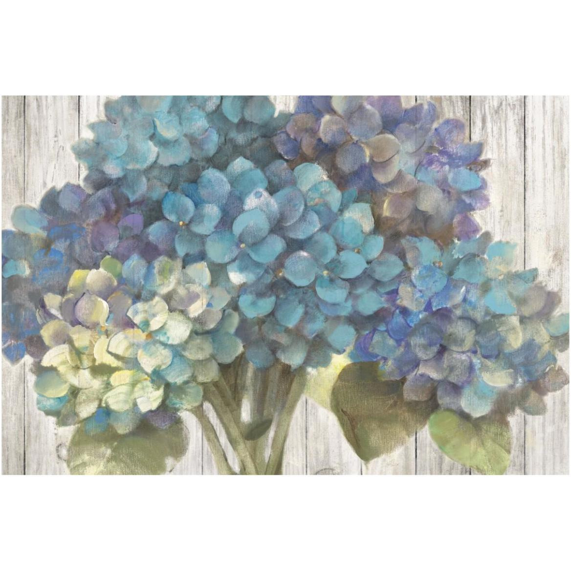 Turquoise Hydrangea on Barn Board -Paper Art-62&quotx42"
