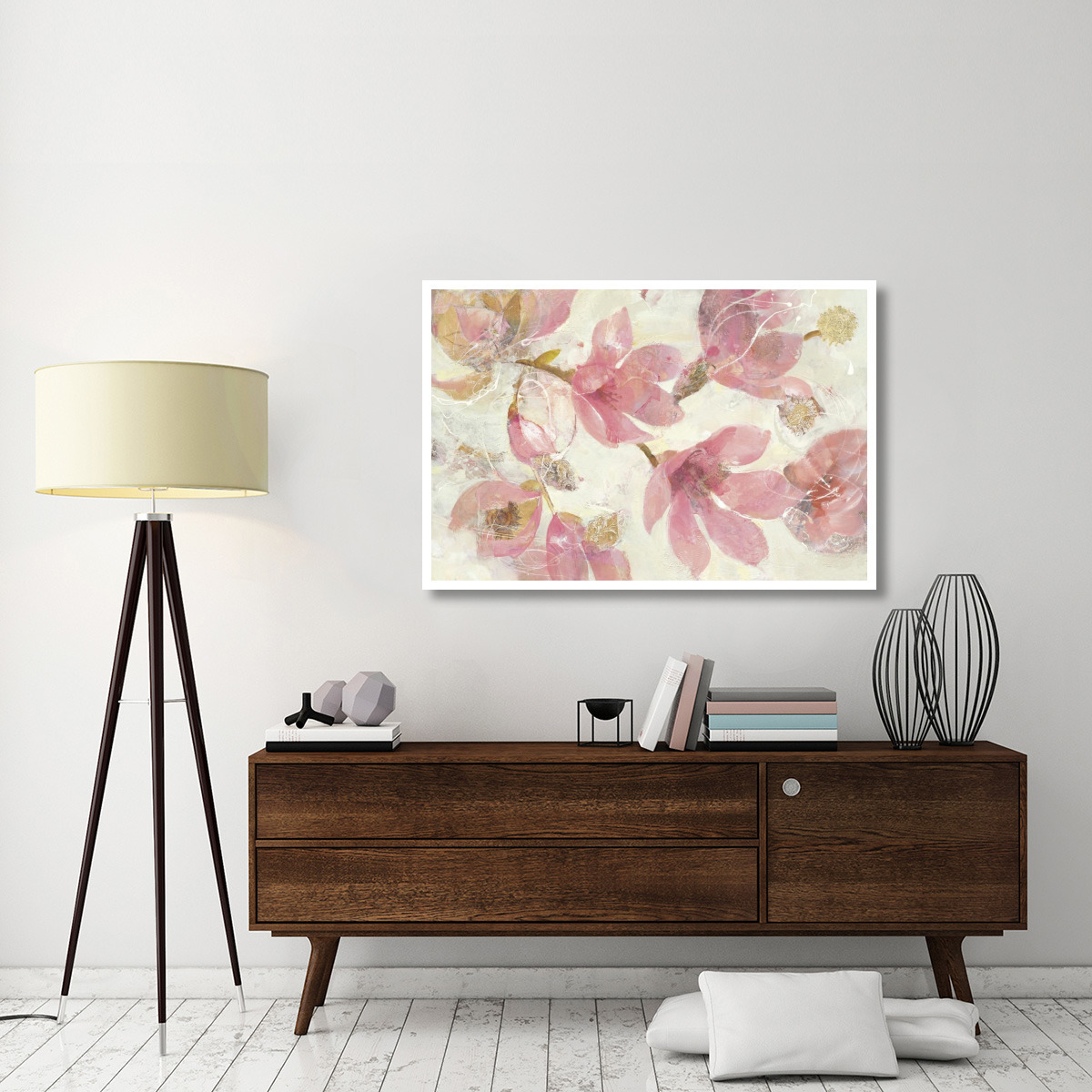 Magnolias in Bloom on White -Paper Art-50&quotx34"