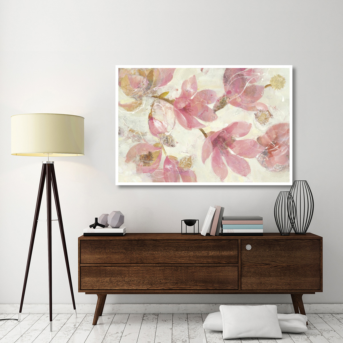 Magnolias in Bloom on White -Paper Art-62&quotx42"