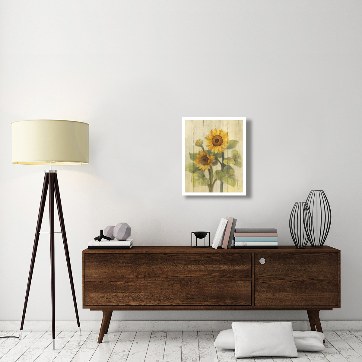 Summer Sunflowers II on Barn Board -Paper Art-22&quotx26"