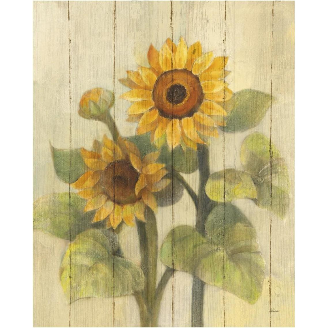 Summer Sunflowers II on Barn Board -Paper Art-30&quotx37"