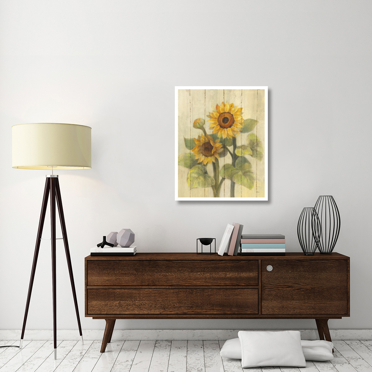 Summer Sunflowers II on Barn Board -Paper Art-30&quotx37"