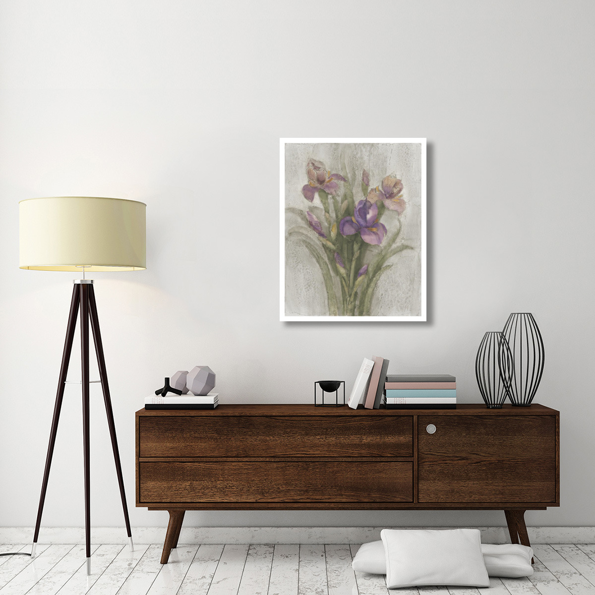 Purple Iris Garden on Grey -Paper Art-30&quotx37"