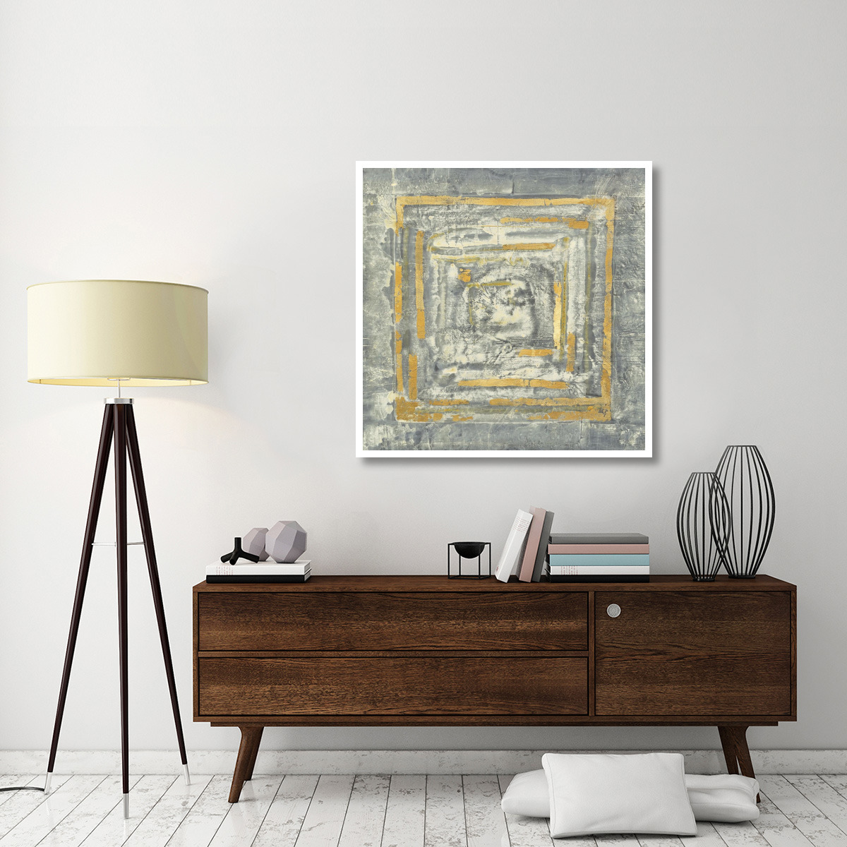 Gold Tapestry I Gold and White -Paper Art-42&quotx42"