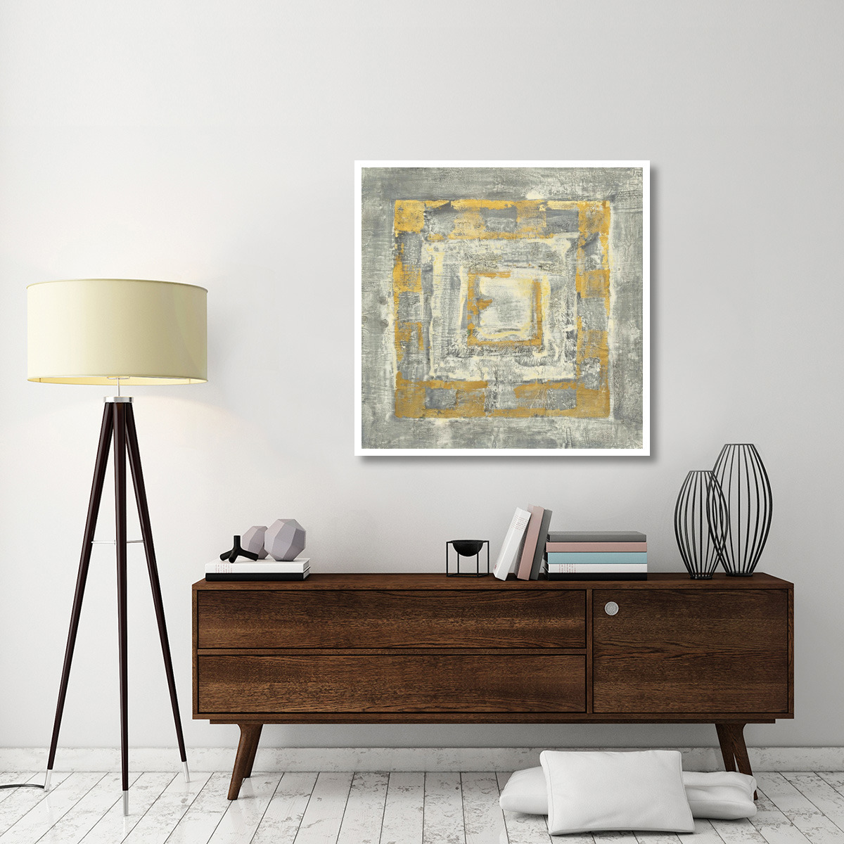 Gold Tapestry II Gold and White -Paper Art-42&quotx42"