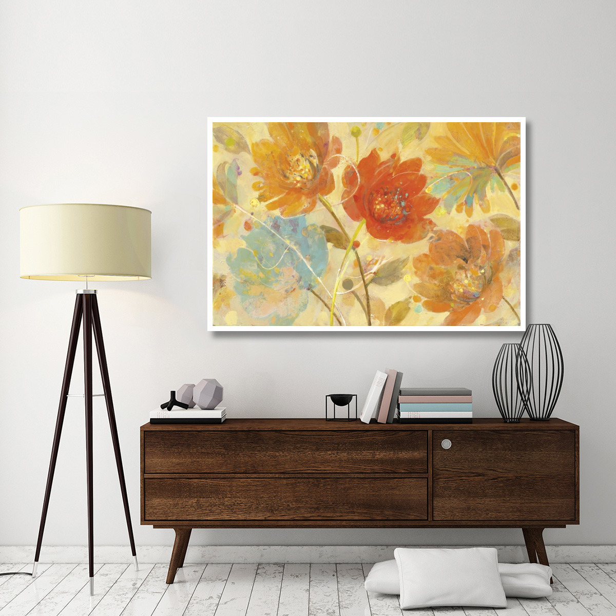 Samba Sq Blue and Aqua Flower -Paper Art-62&quotx42"
