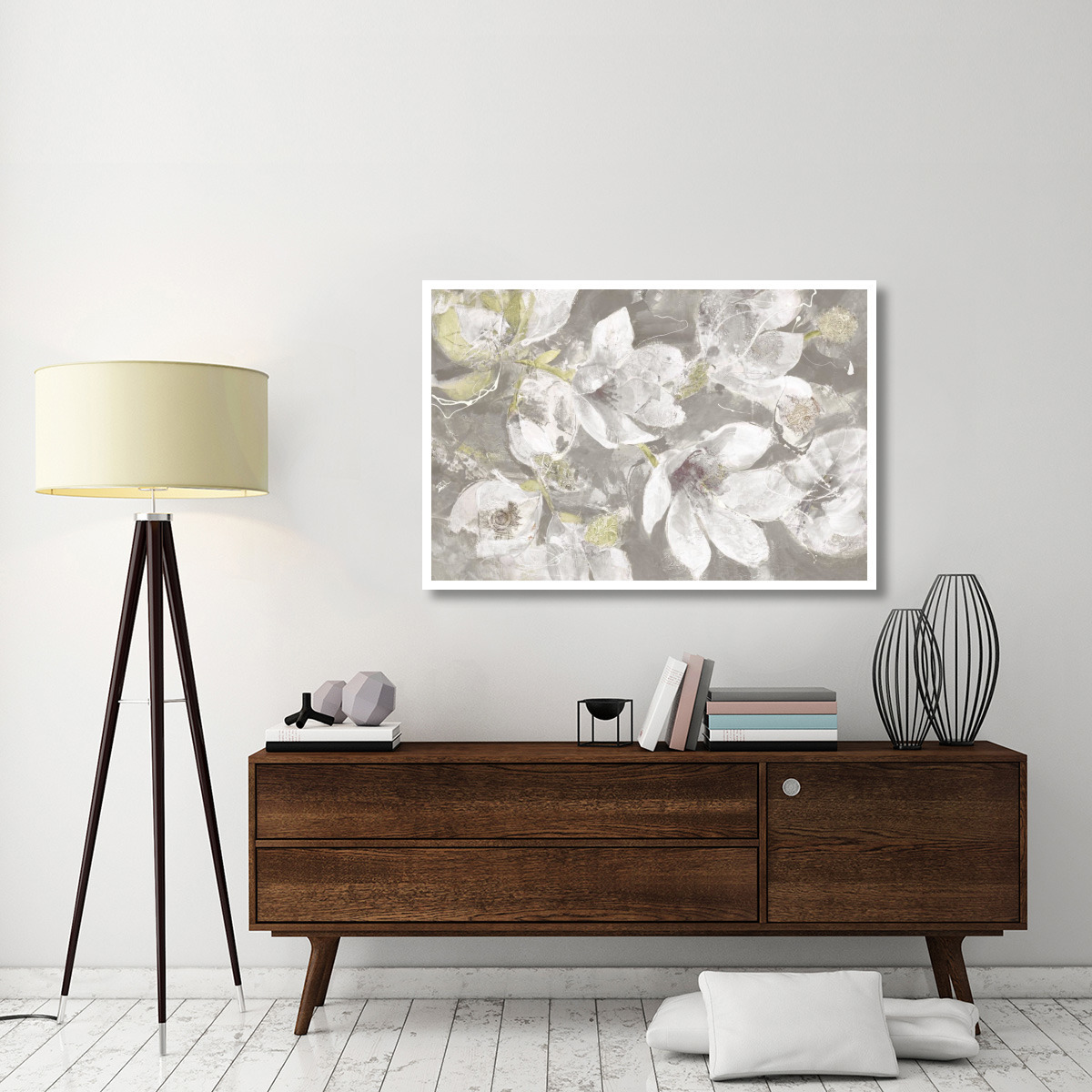Magnolias in Bloom Greige -Paper Art-50&quotx34"