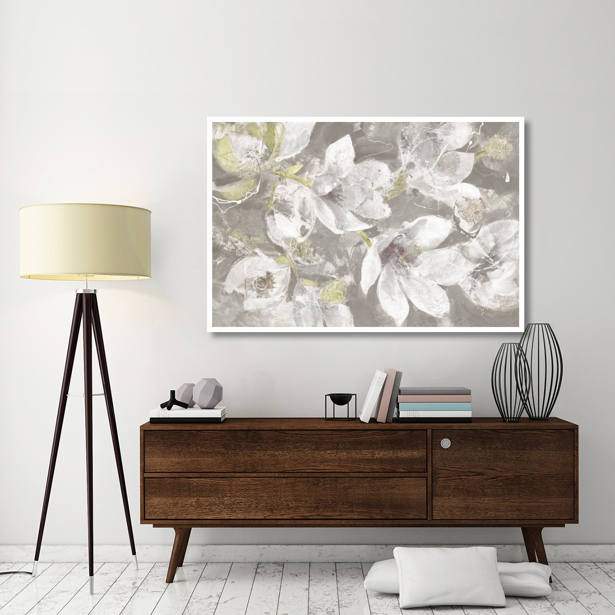 Magnolias in Bloom Greige -Paper Art-62&quotx42"