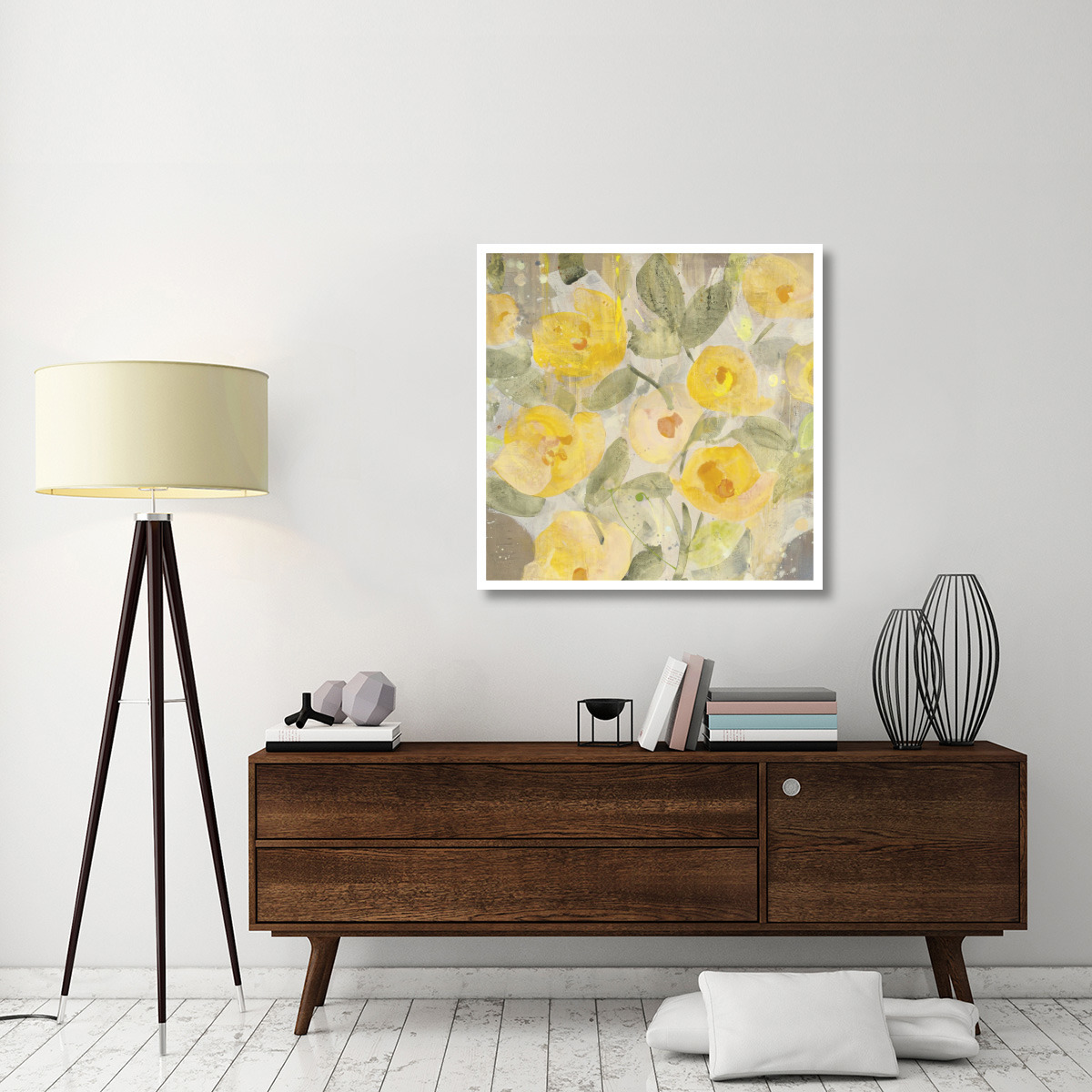 Poppy Garden I Yellow Flowers -Paper Art-38&quotx38"