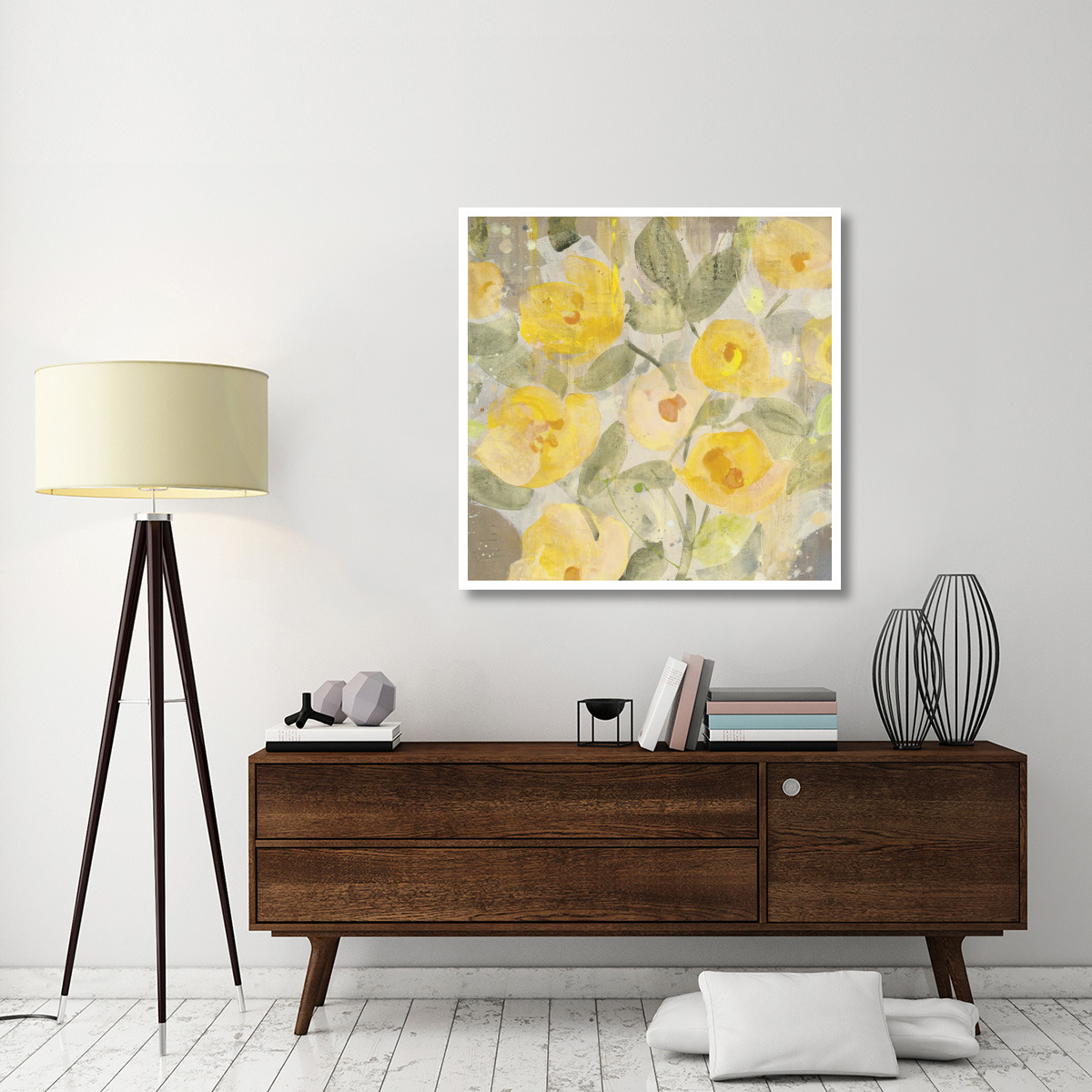 Poppy Garden I Yellow Flowers -Paper Art-42&quotx42"