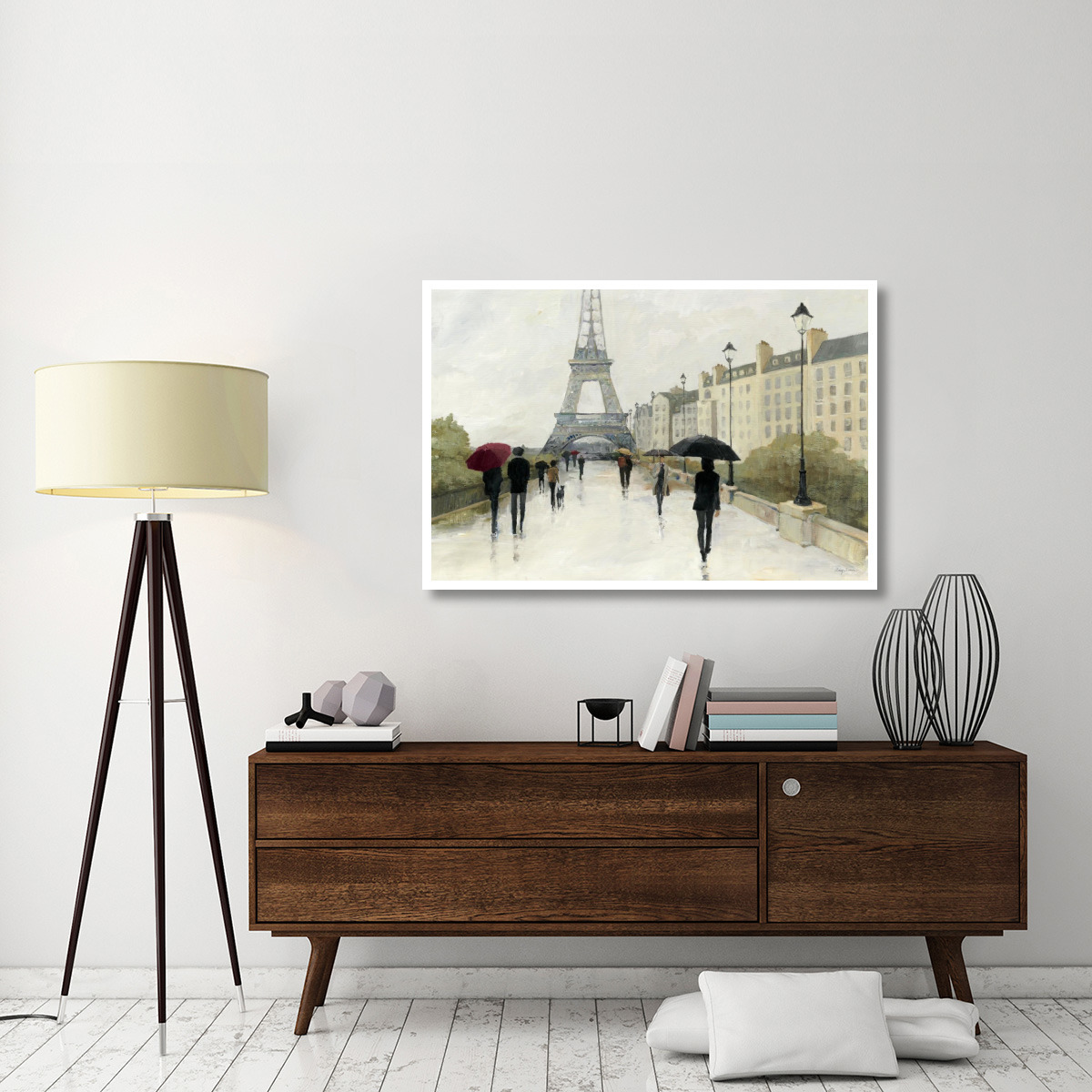 Eiffel in the Rain Marsala Umbrella -Paper Art-50&quotx34"