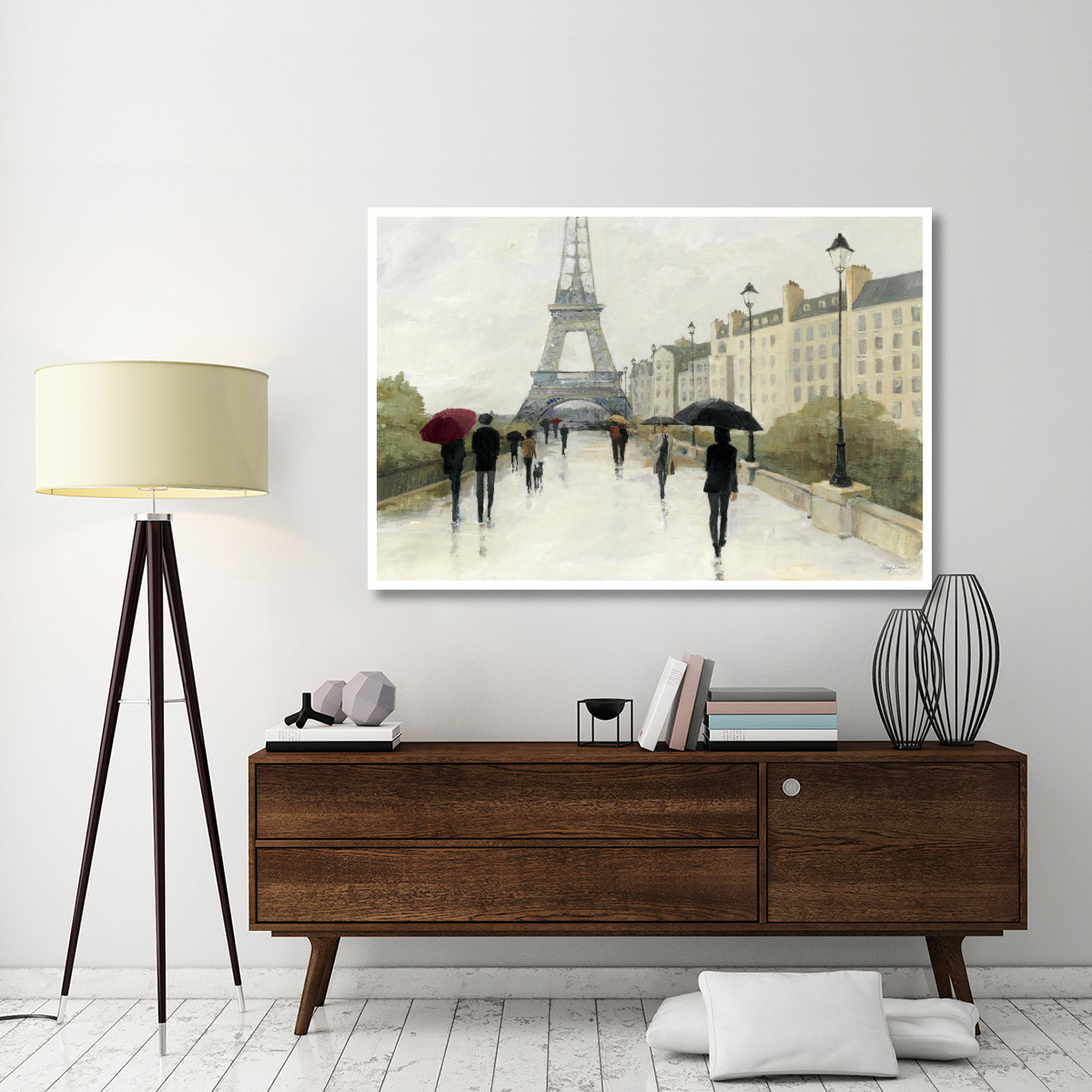 Eiffel in the Rain Marsala Umbrella -Paper Art-62&quotx42"