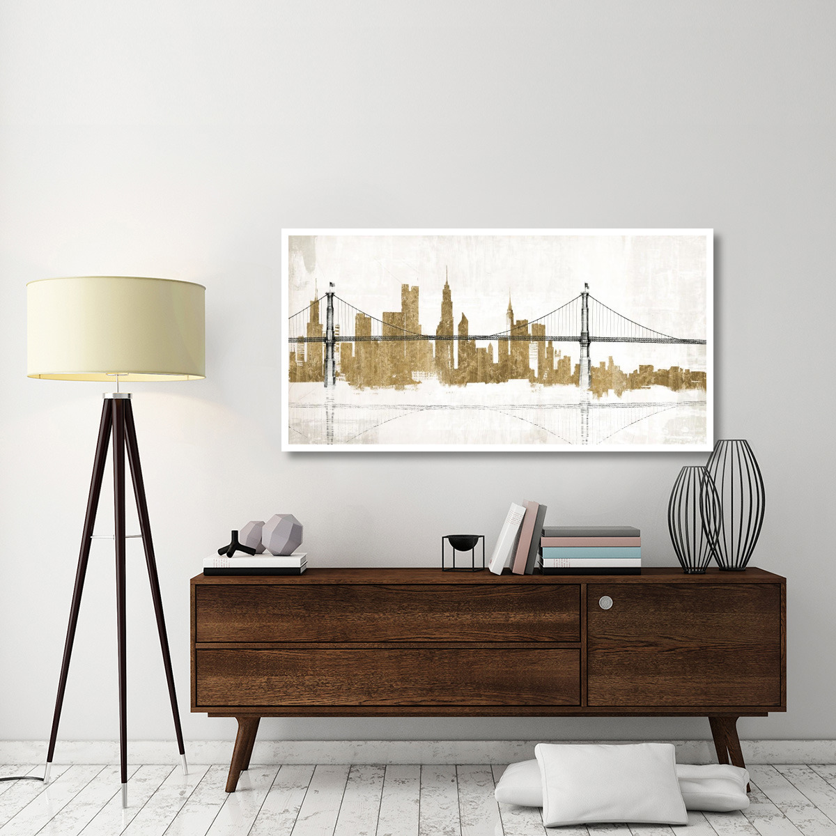Bridge and Skyline Gold -Paper Art-62&quotx32"