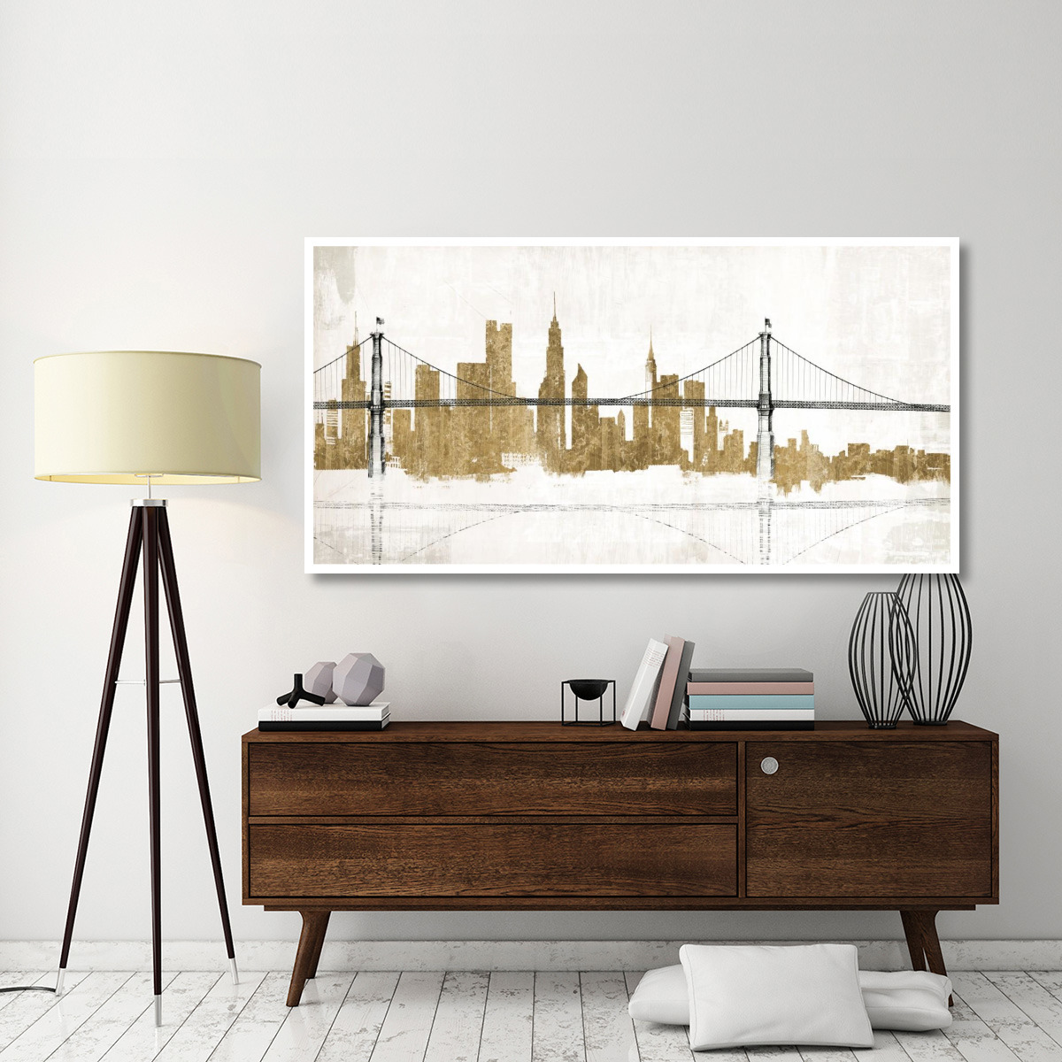 Bridge and Skyline Gold -Paper Art-74&quotx38"