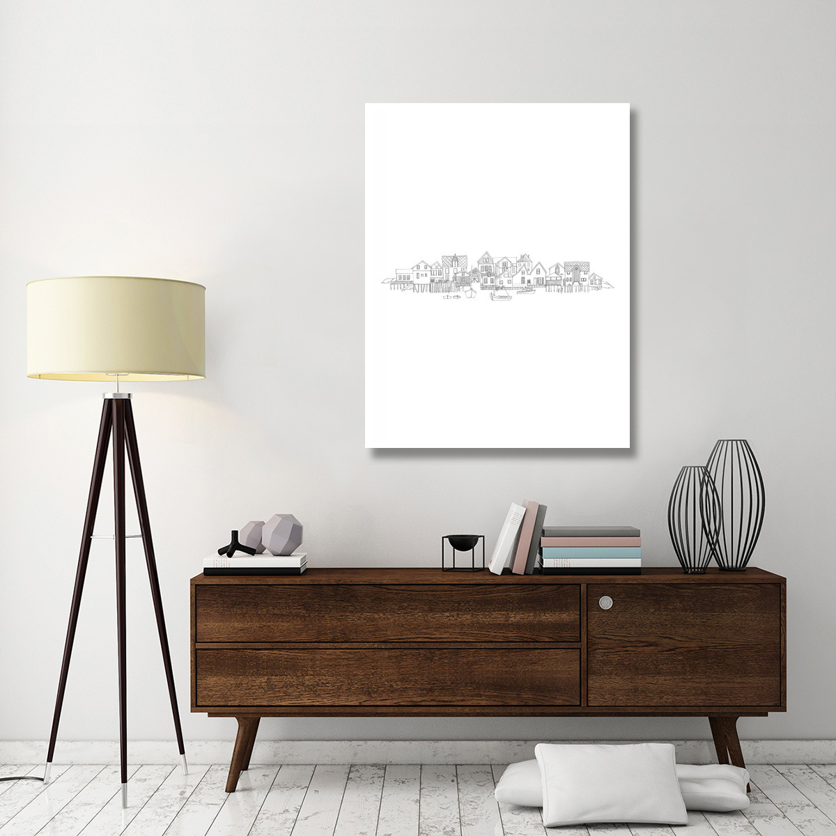 Nordic Village I Vertical -Paper Art-38&quotx50"