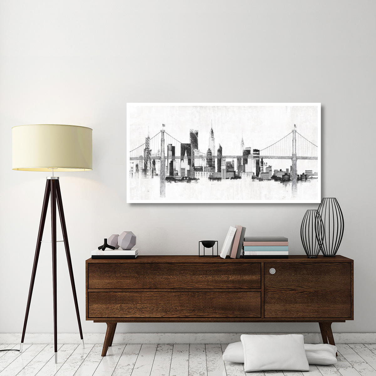 Bridge and Skyline Silver -Paper Art-62&quotx32"