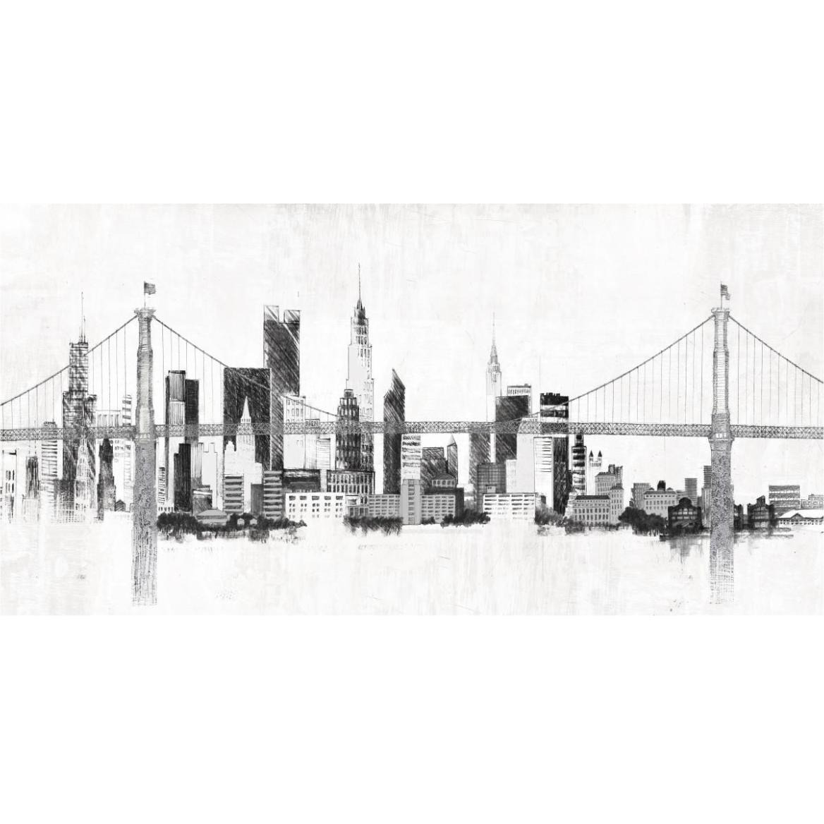 Bridge and Skyline Silver -Paper Art-74&quotx38"