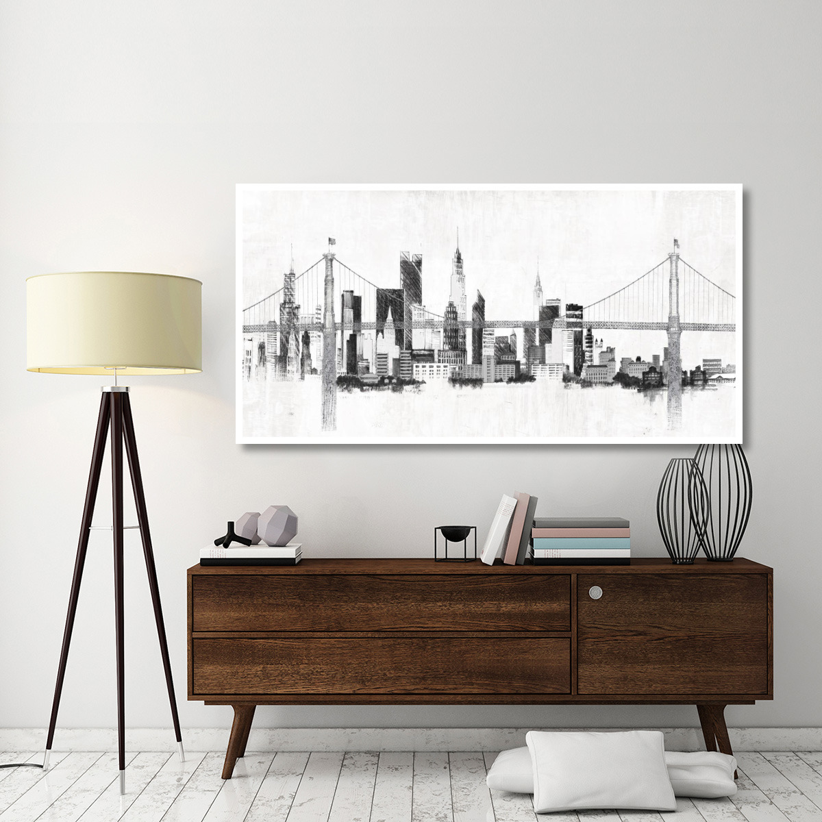 Bridge and Skyline Silver -Paper Art-74&quotx38"