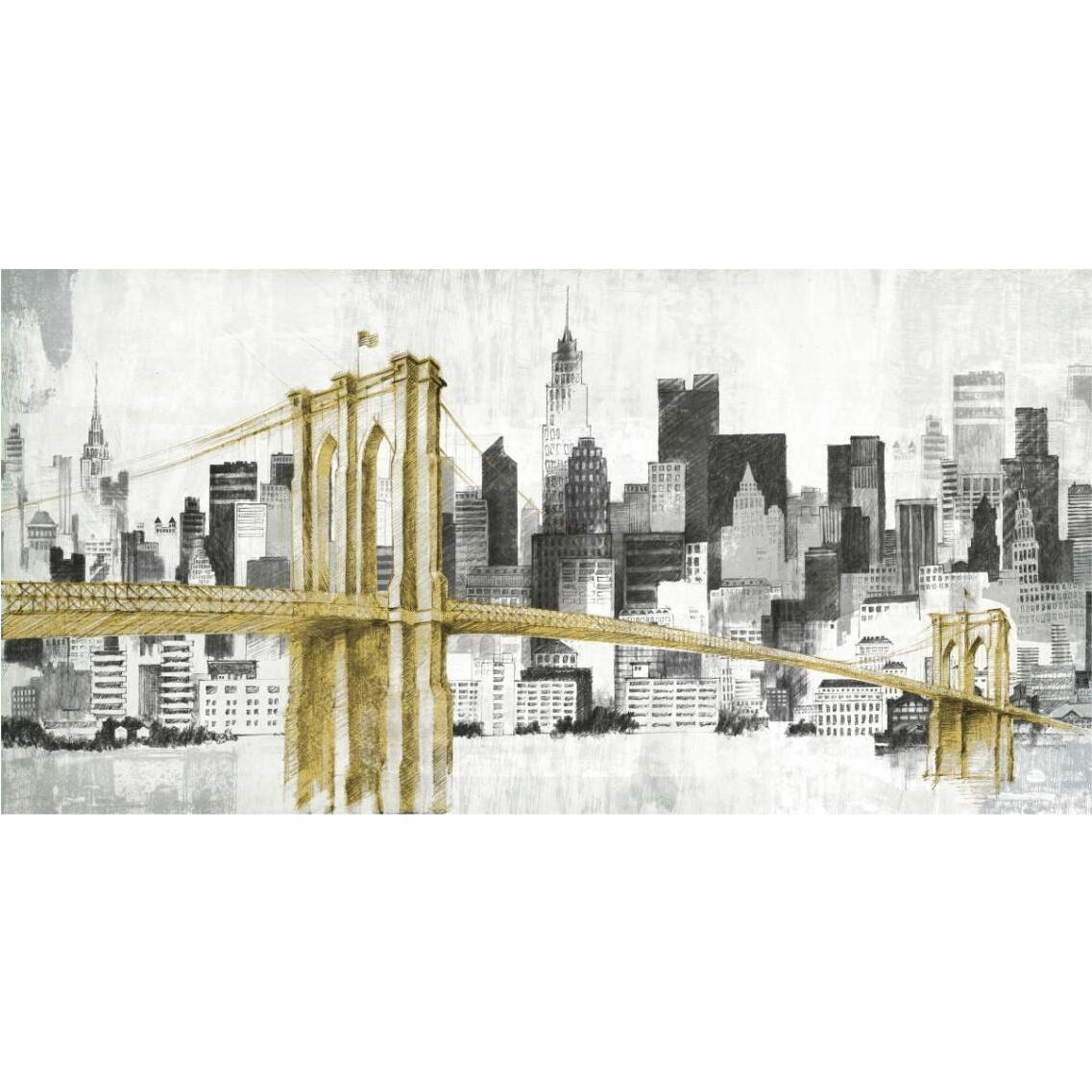 New York Skyline I Yellow Bridge no Words -Paper Art-38&quotx20"