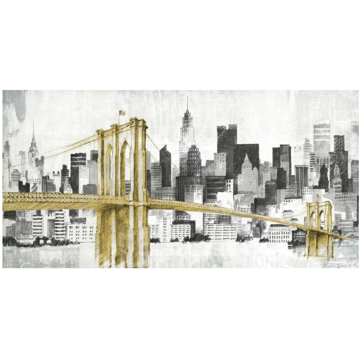 New York Skyline I Yellow Bridge no Words -Paper Art-50&quotx26"