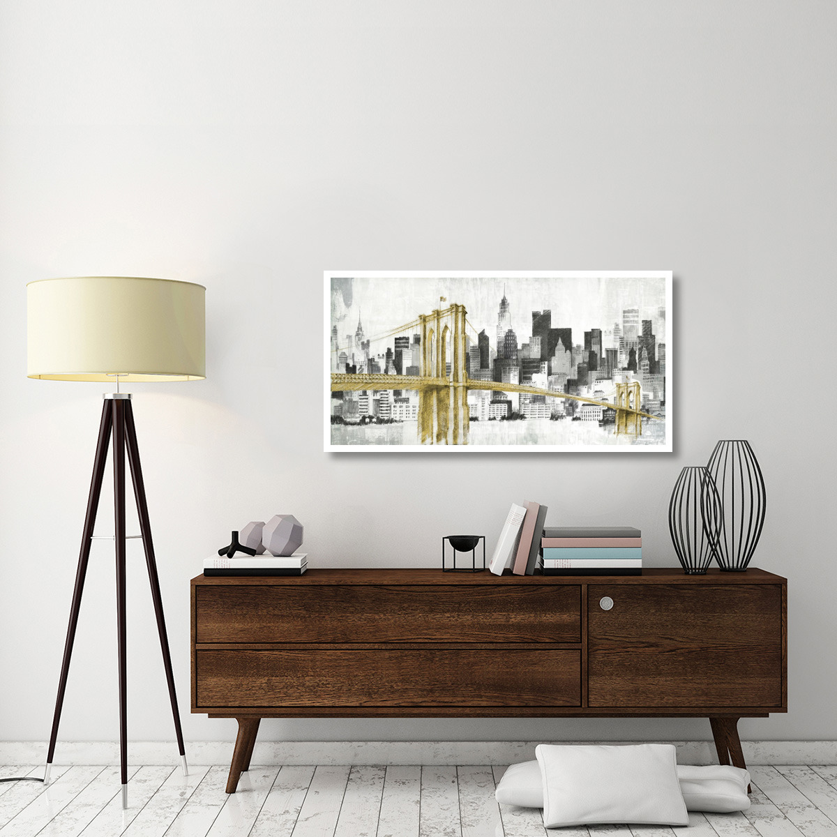 New York Skyline I Yellow Bridge no Words -Paper Art-50&quotx26"
