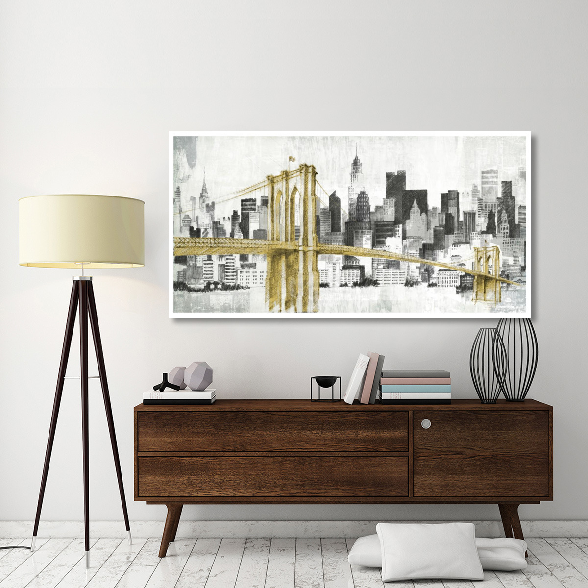 New York Skyline I Yellow Bridge no Words -Paper Art-74&quotx38"