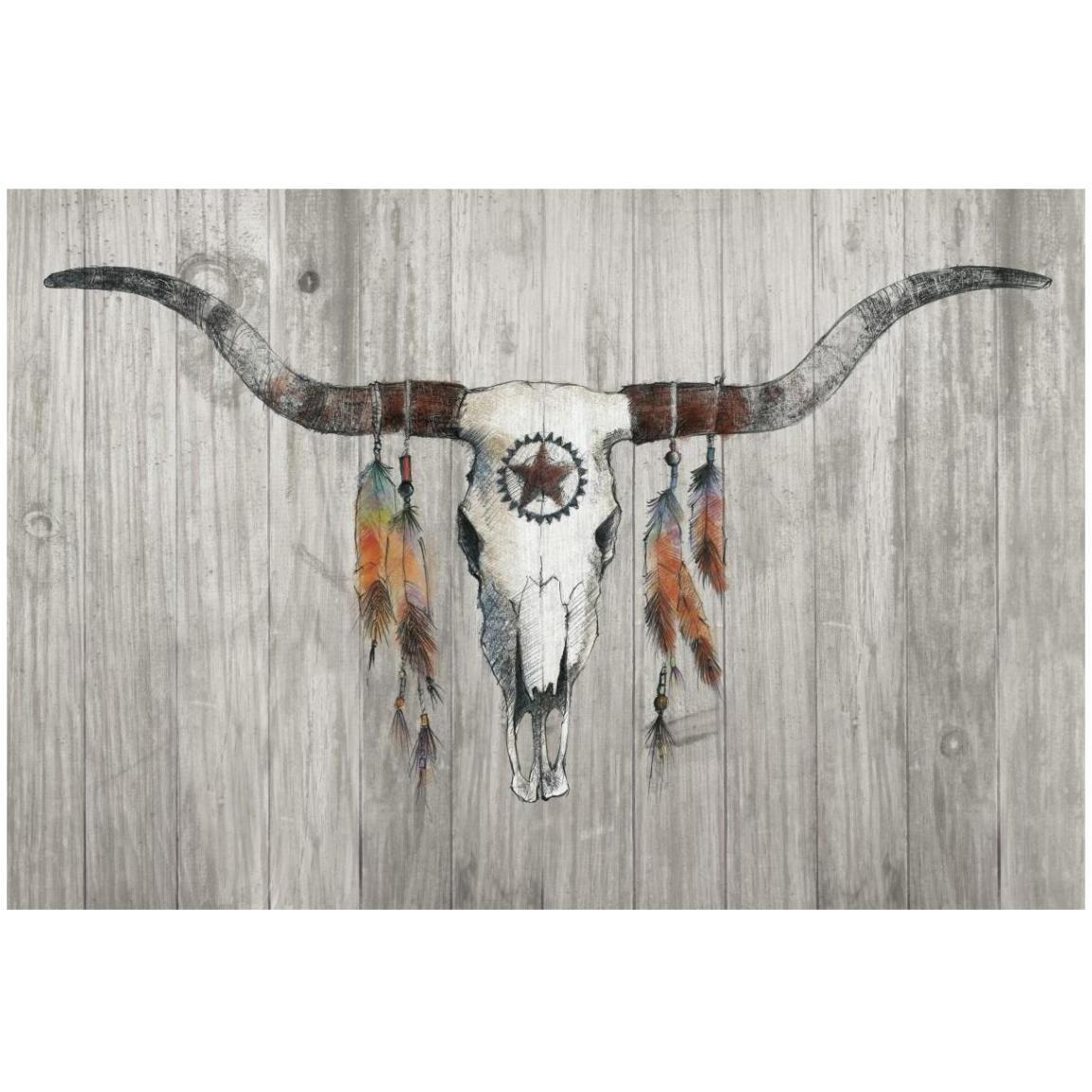 Longhorn on Wood -Paper Art-20&quotx14"