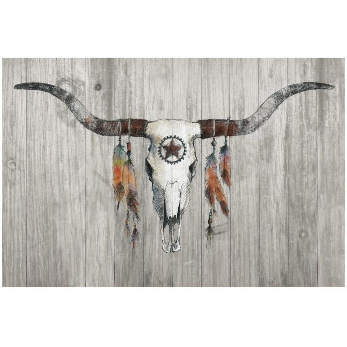 Longhorn on Wood -Paper Art-26&quotx18"