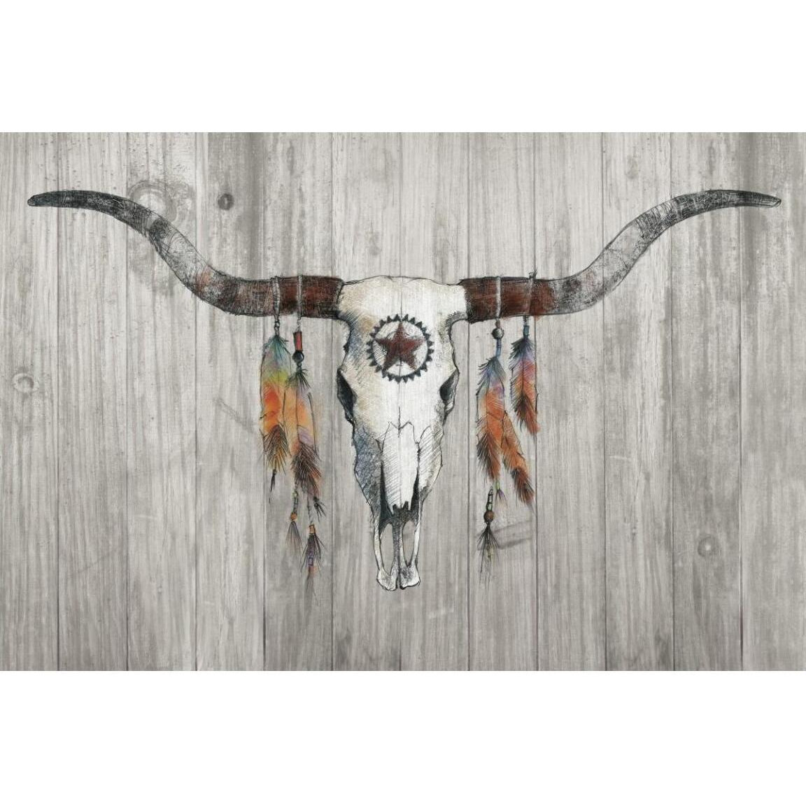 Longhorn on Wood -Paper Art-50&quotx34"