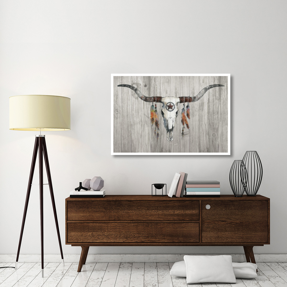 Longhorn on Wood -Paper Art-50&quotx34"