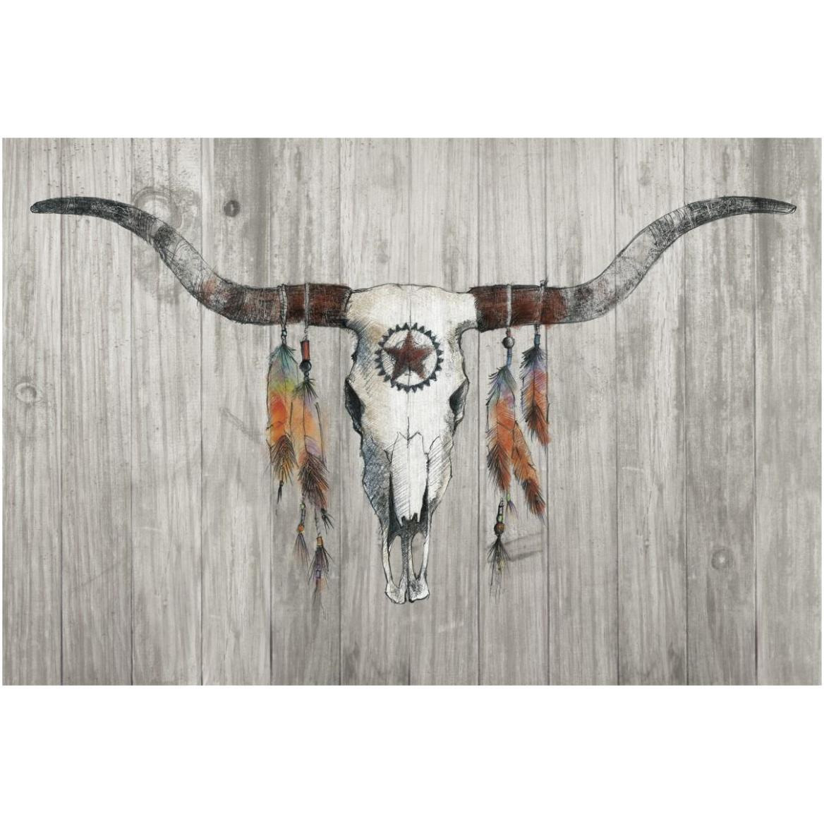 Longhorn on Wood -Paper Art-62&quotx42"