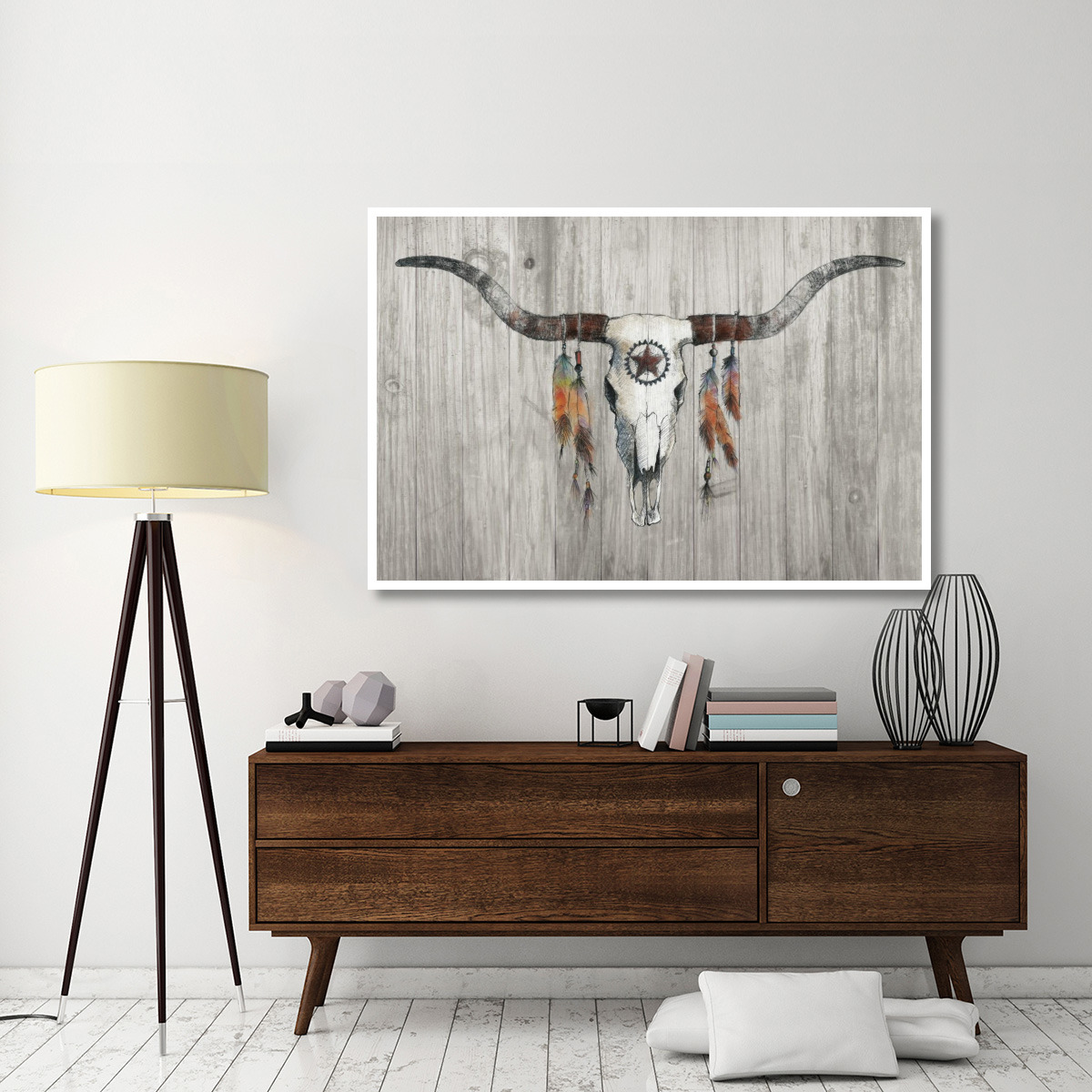 Longhorn on Wood -Paper Art-62&quotx42"