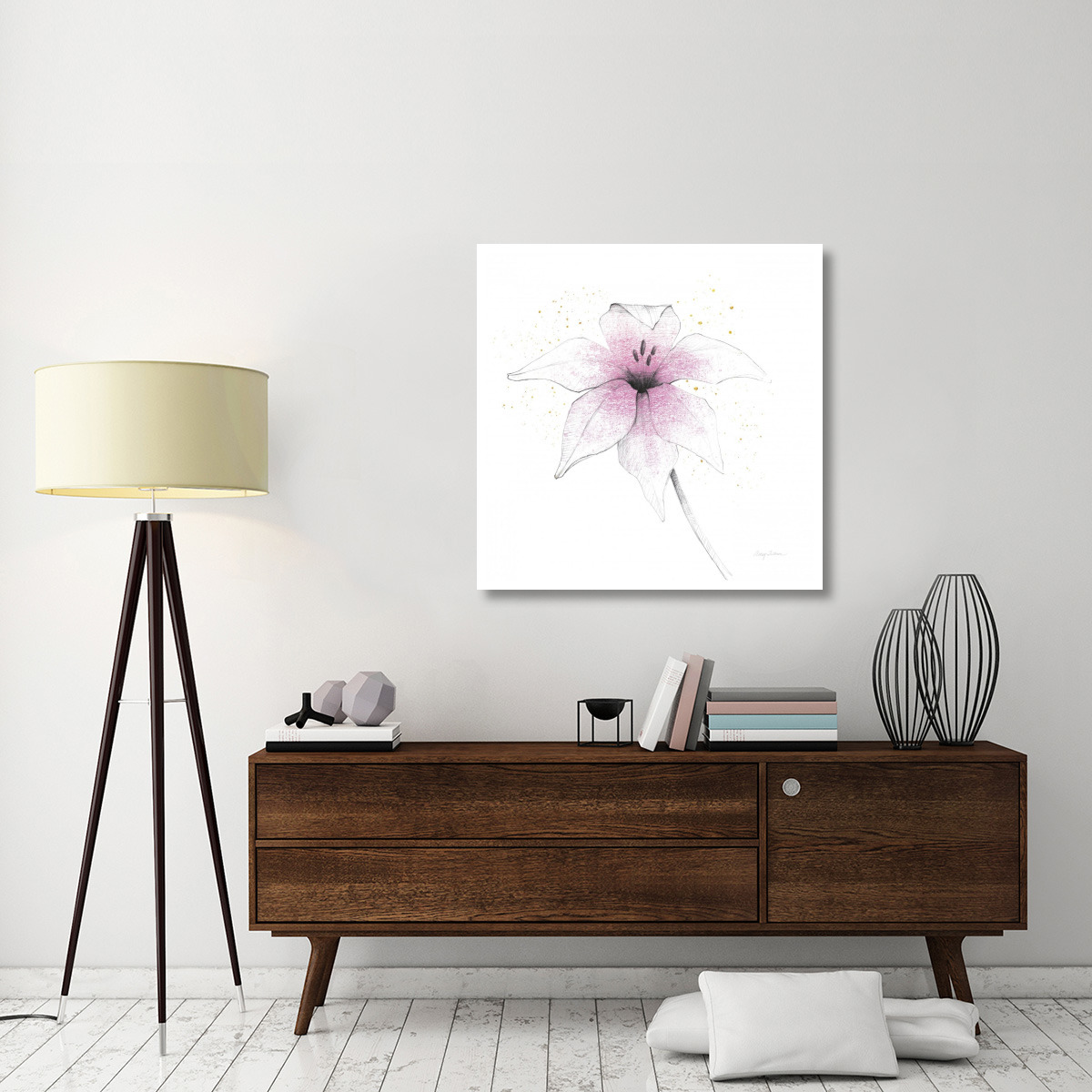 Pink Graphite Flower V -Paper Art-38&quotx38"