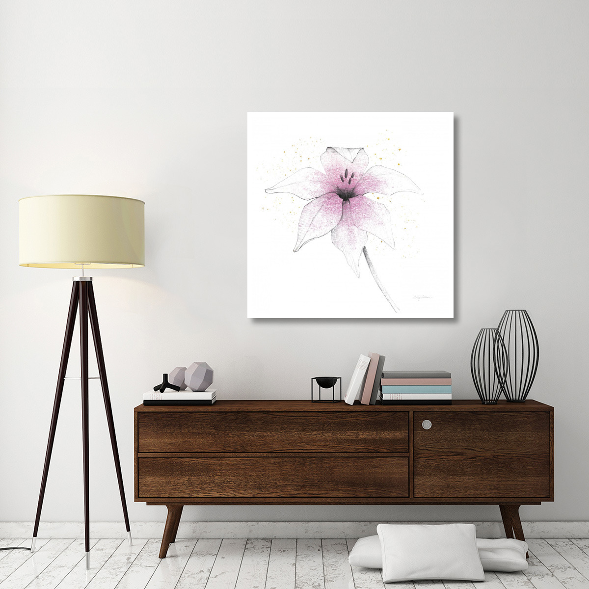 Pink Graphite Flower V -Paper Art-42&quotx42"