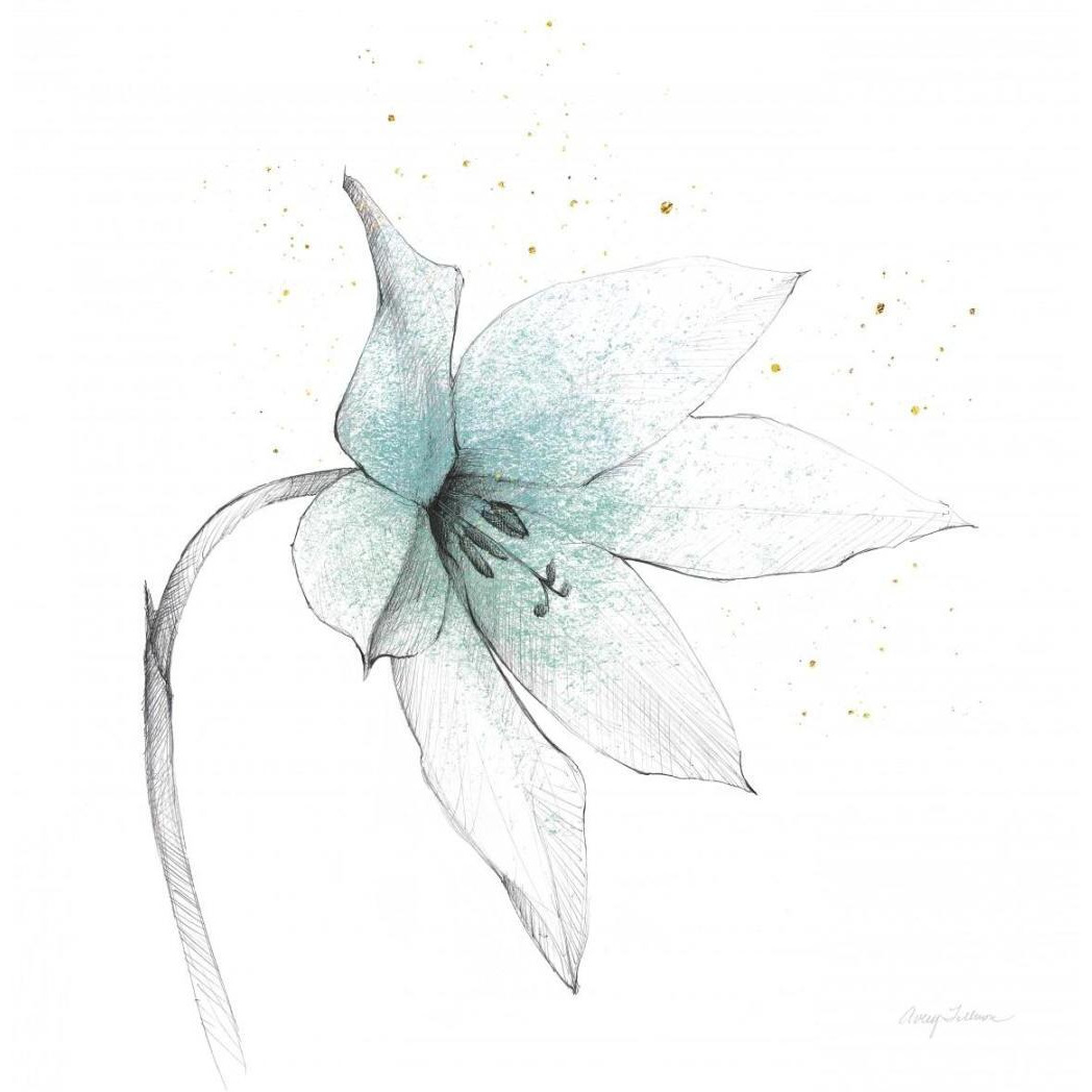 Teal Graphite Flower VIII -Paper Art-20&quotx20"