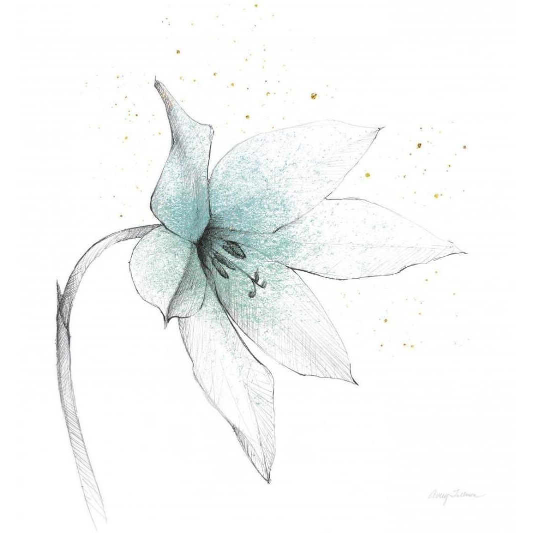 Teal Graphite Flower VIII -Paper Art-26&quotx26"