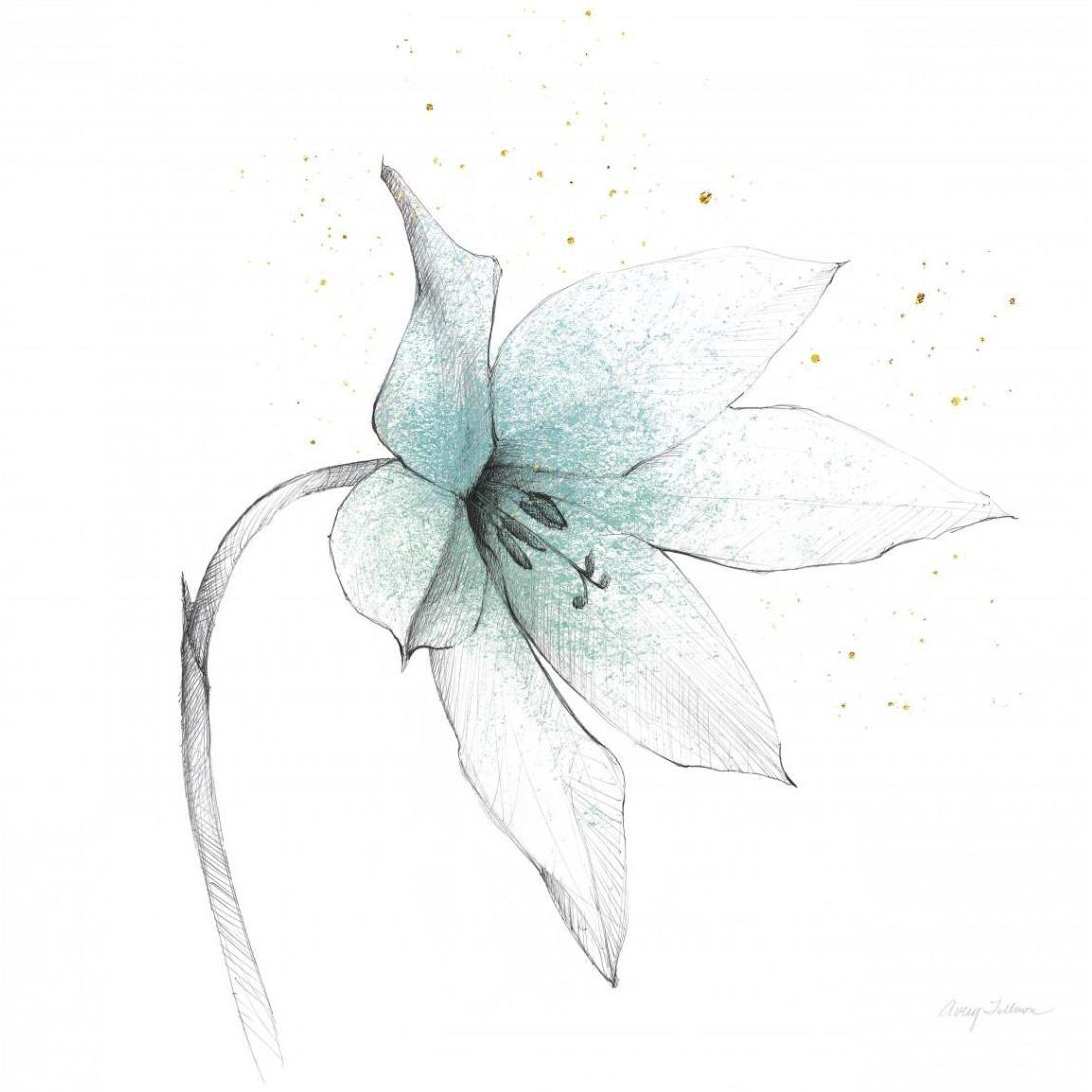 Teal Graphite Flower VIII -Paper Art-38&quotx38"