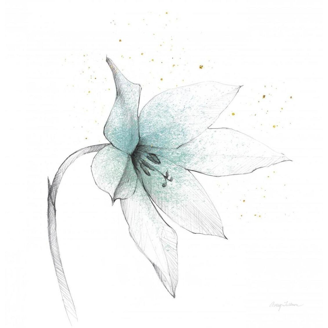 Teal Graphite Flower VIII -Paper Art-42&quotx42"