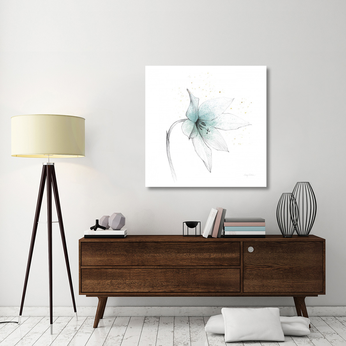 Teal Graphite Flower VIII -Paper Art-42&quotx42"