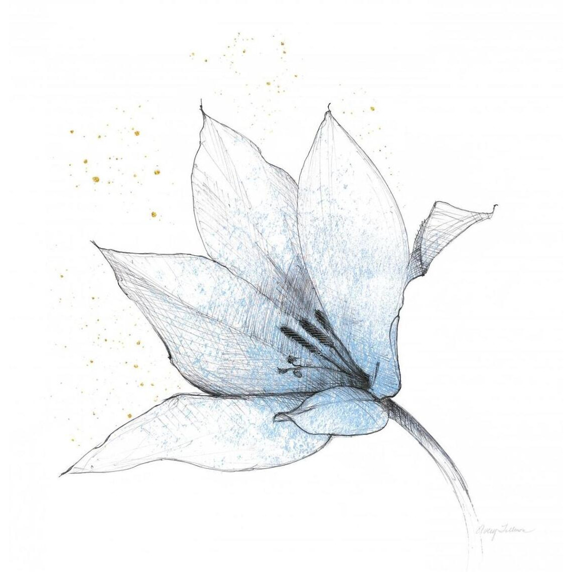 Blue Graphite Flower IX -Paper Art-42&quotx42"