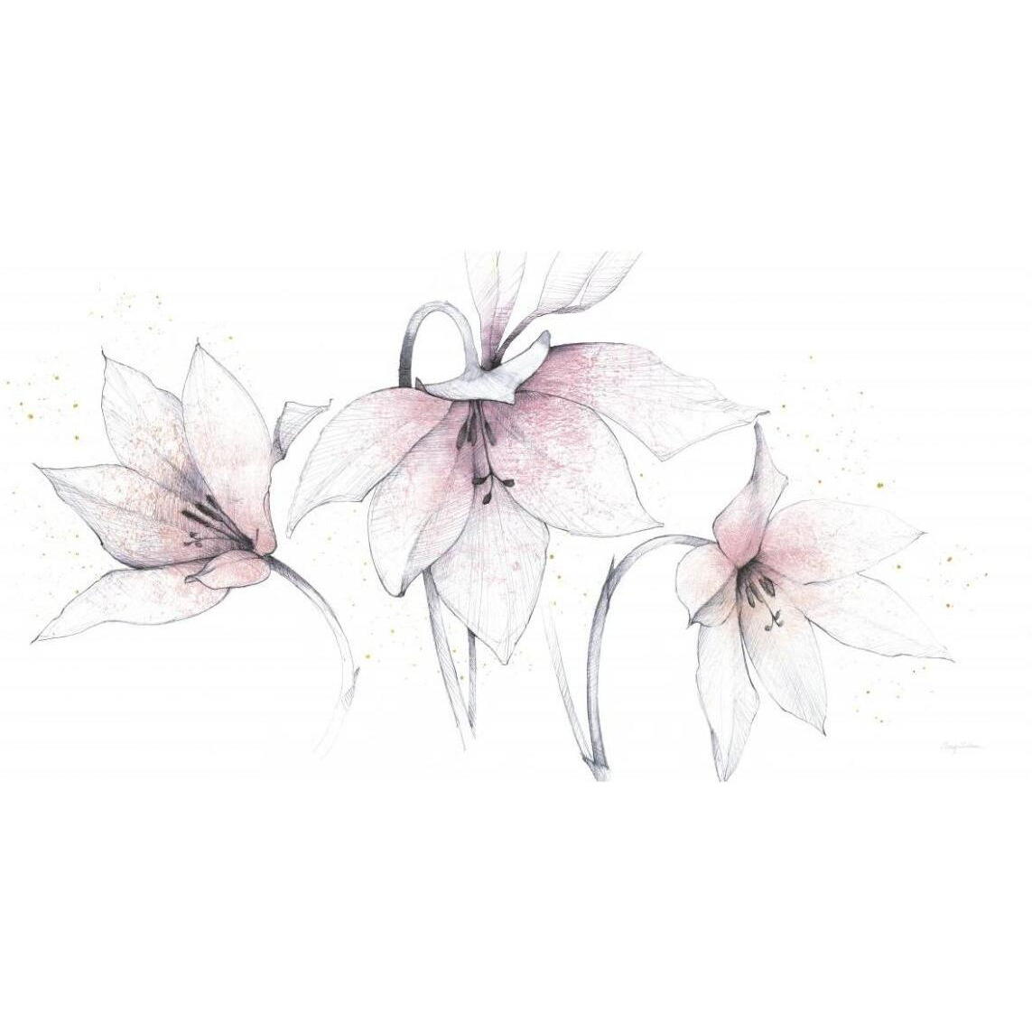 Pink Graphite Floral Trio -Paper Art-62&quotx32"