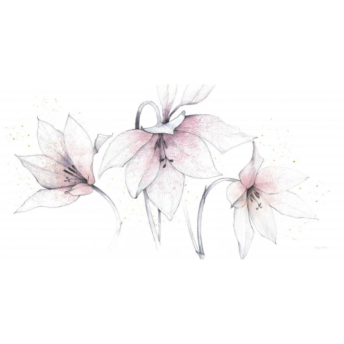 Pink Graphite Floral Trio -Paper Art-74&quotx38"