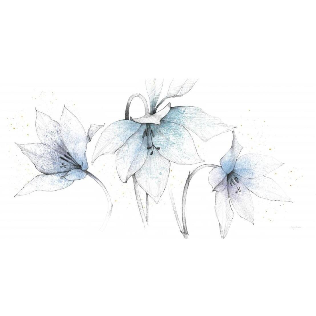Blue Graphite Floral Trio -Paper Art-26&quotx14"